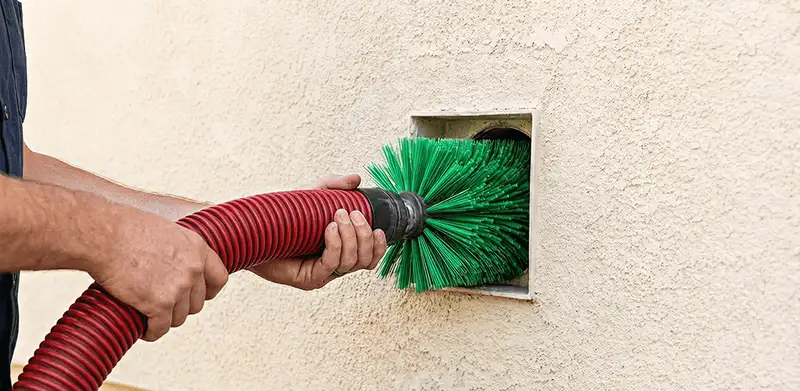 Air duct cleaning brush removing debris from a vent opening in Huntsville, AL