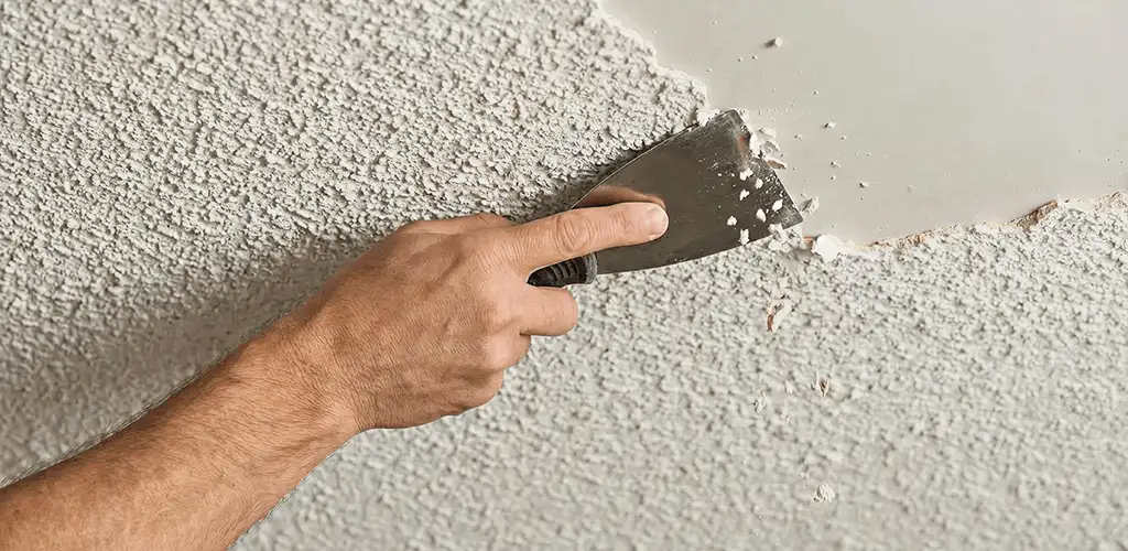 Popcorn ceiling removal scraping off textured ceiling finish in Huntsville, AL