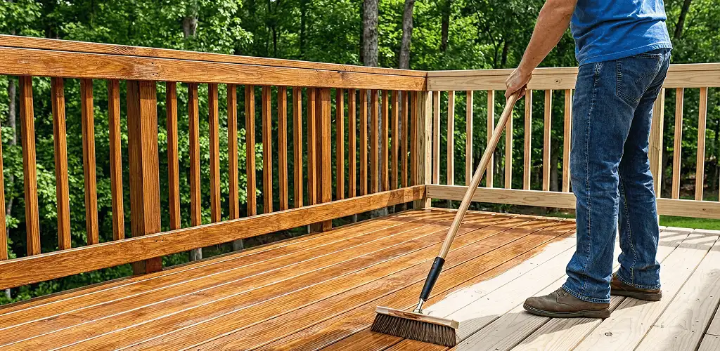 Deck staining and sealing application on a wood deck in Huntsville, AL