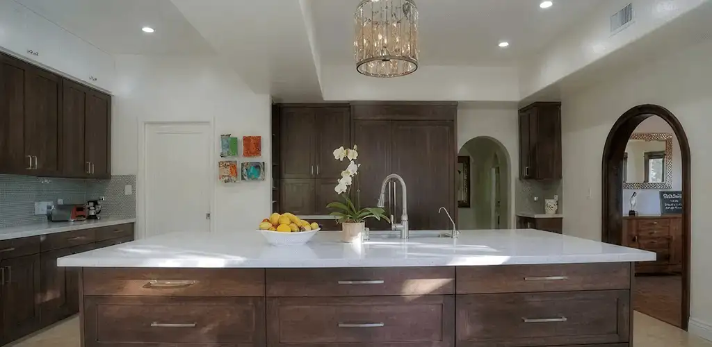 Cabinet refacing project with updated kitchen cabinets and island in Huntsville, AL
