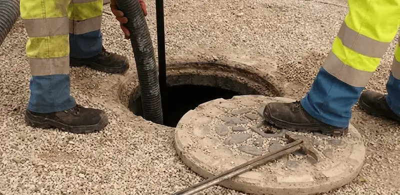 Drain cleaning crew clearing a sewer access point with professional equipment in Huntsville, AL